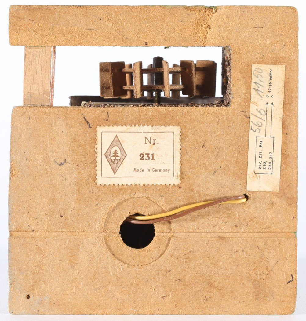kallistoys auctions auktionen-antique vintage toys-antik historisch spielzeug-faller-germany-wood house-holzhaus-watermill-wassermühle-dach plastik-gezackte briefmarke-braune nr-231-1k