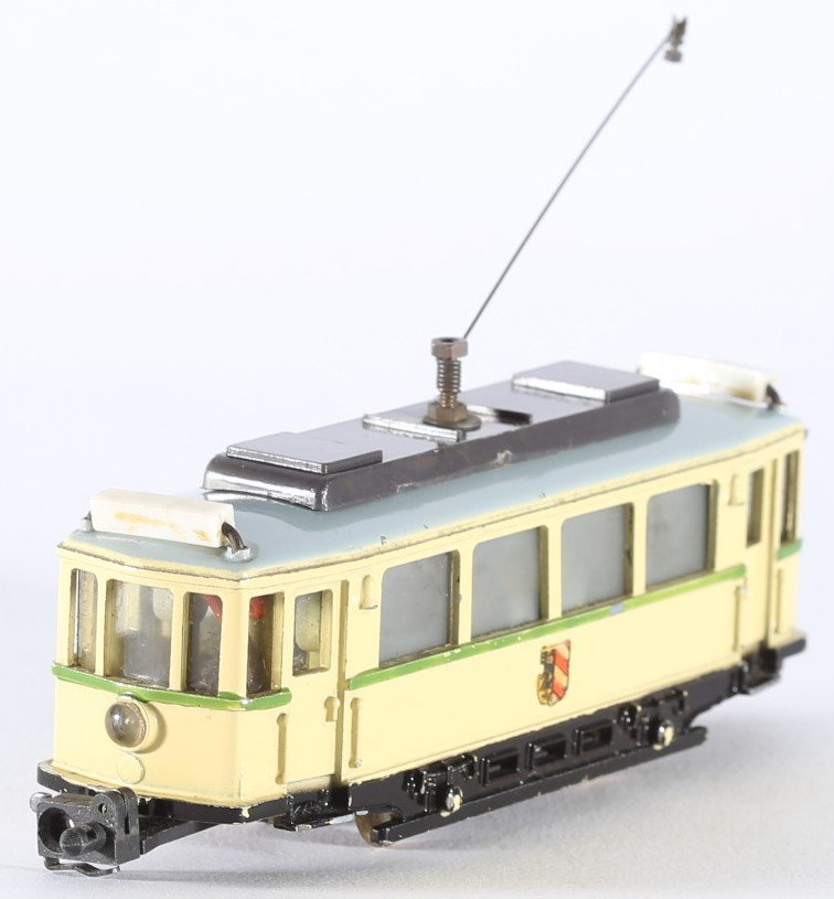 kallistoys auctions auktionen-antique vintage toys-antik historisch spielzeug-hamo-germany-tram-trolley-strassenbahn-gauge-spur h0-motor car-motorwagen-creme-grüne zierlinie-t205-2d