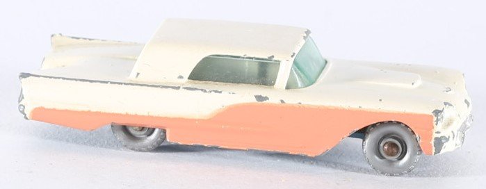 kallistoys auctions auktionen-antique vintage toys-antik historisch spielzeug-matchbox-lesney-england-diecast-car-auto-series 1 to 75-ford thunderbird-cream-peach-bluegreen base-75-2e