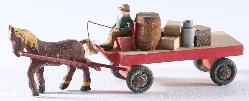 kallistoys auctions auktionen-antique vintage toys-antik historisch spielzeug-preiser-germany-wood figure-holzfigur-forwarding van carter horse-speditionsrolle fuhrmann pferd-rot-470-1a