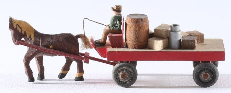 kallistoys auctions auktionen-antique vintage toys-antik historisch spielzeug-preiser-germany-wood figure-holzfigur-forwarding van carter horse-speditionsrolle fuhrmann pferd-rot-470-1c