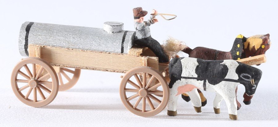 kallistoys auctions auktionen-antique vintage toys-antik historisch spielzeug-preiser-germany-wood figure-holzfigur-manure waggon farmer ox horse-ödelwagen bauer ochse pferd-plastik räder-486-1e