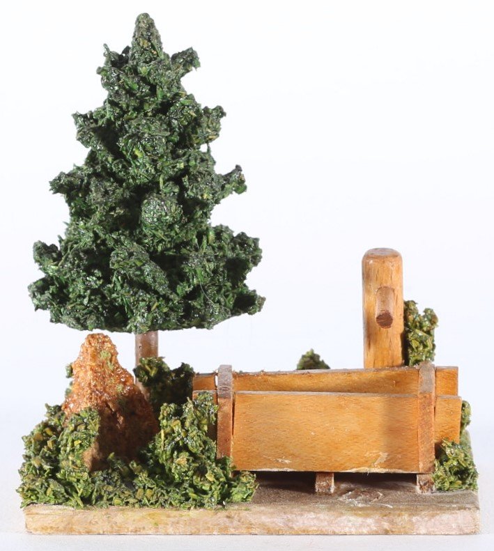 kallistoys auctions auktionen-antique vintage toys-antik historisch spielzeug-rudolf spitaler-germany-wood accessory-holz zubehör-fir tree bank scenery-tanne bank tränke diorama-2114-2c