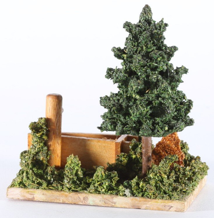 kallistoys auctions auktionen-antique vintage toys-antik historisch spielzeug-rudolf spitaler-germany-wood accessory-holz zubehör-fir tree bank scenery-tanne bank tränke diorama-2114-2d