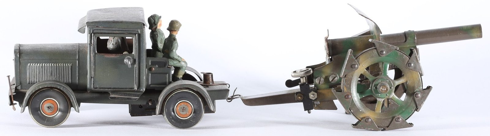 kallistoys auctions auktionen-antique vintage toys-antik historisch spielzeug-tippco-tco-germany-tinplate-blech-military-armee-truck cannon-schlepper kanone-tarnfarben-170 71-1c