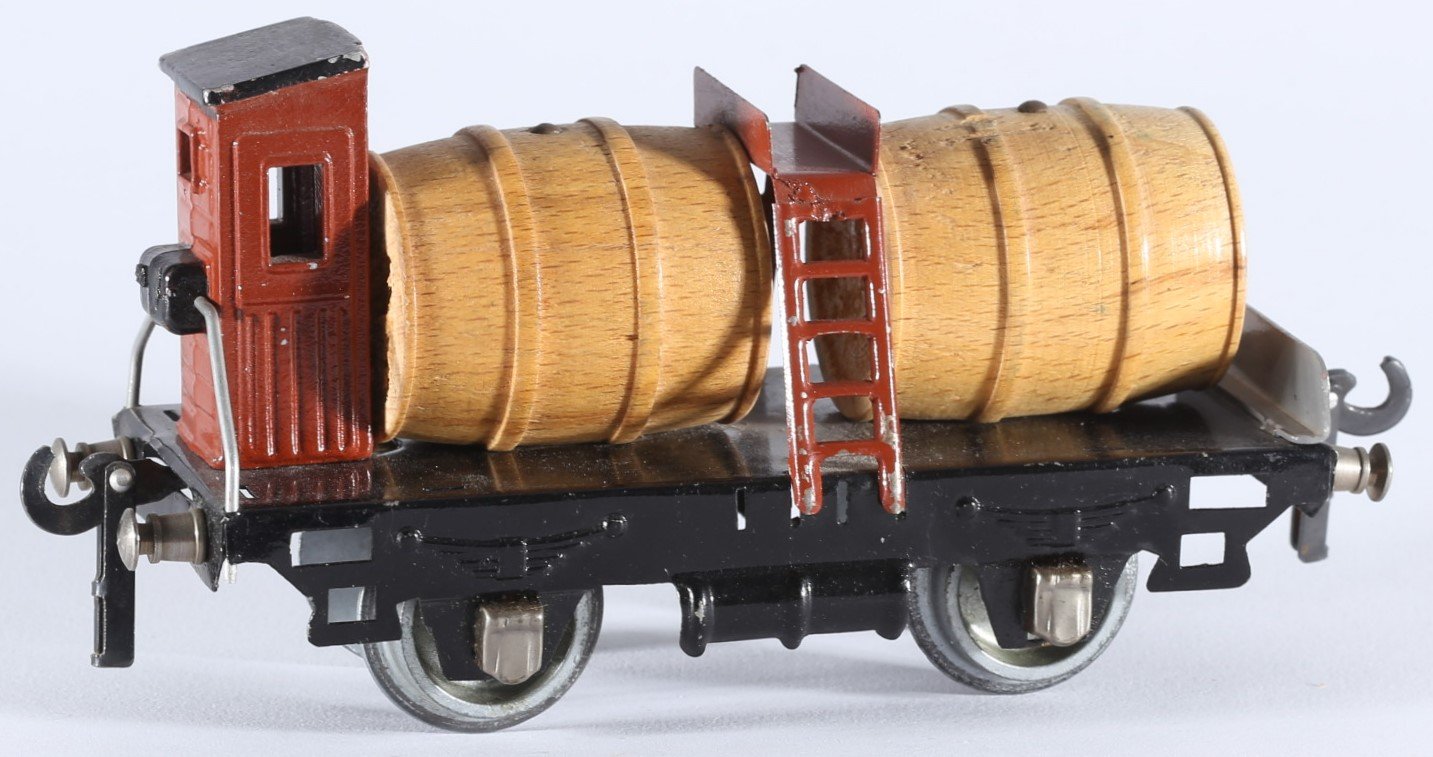 kallistoys auctions auktionen-antique vintage toys-antik historisch spielzeug-bral-italy-tinplate-blech-train-eisenbahn-gauge-spur 0-wine car-weinwagen-vagone merci per trasporto vini-2f