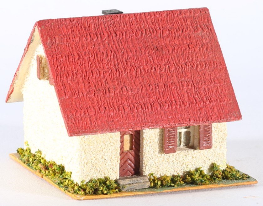 kallistoys auctions auktionen-antique vintage toys-antik historisch spielzeug-faller-germany-wood house-holzhaus-small family home-siedlerhaus-ohne briefmarke-248-1a