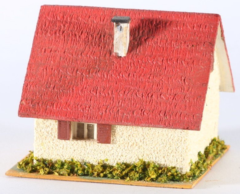kallistoys auctions auktionen-antique vintage toys-antik historisch spielzeug-faller-germany-wood house-holzhaus-small family home-siedlerhaus-ohne briefmarke-248-1e