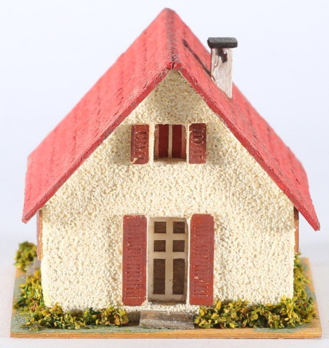 kallistoys auctions auktionen-antique vintage toys-antik historisch spielzeug-faller-germany-wood house-holzhaus-small family home-siedlerhaus-ohne briefmarke-248-1h