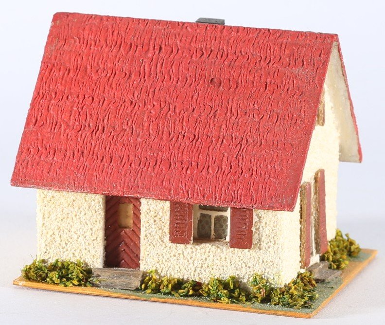 kallistoys auctions auktionen-antique vintage toys-antik historisch spielzeug-faller-germany-wood house-holzhaus-small family home-siedlerhaus-ohne briefmarke-248-1i