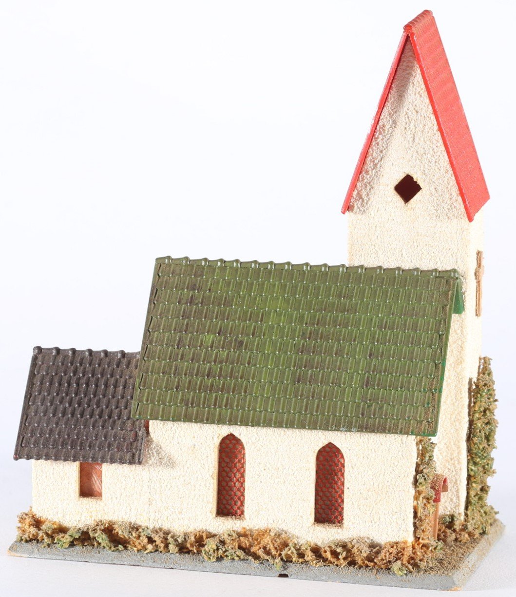 kallistoys auctions auktionen-antique vintage toys-antik historisch spielzeug-faller-germany-wood house-holzhaus-village church-dorfkirche-gezackte briefmarke-braune nummer-236-1e