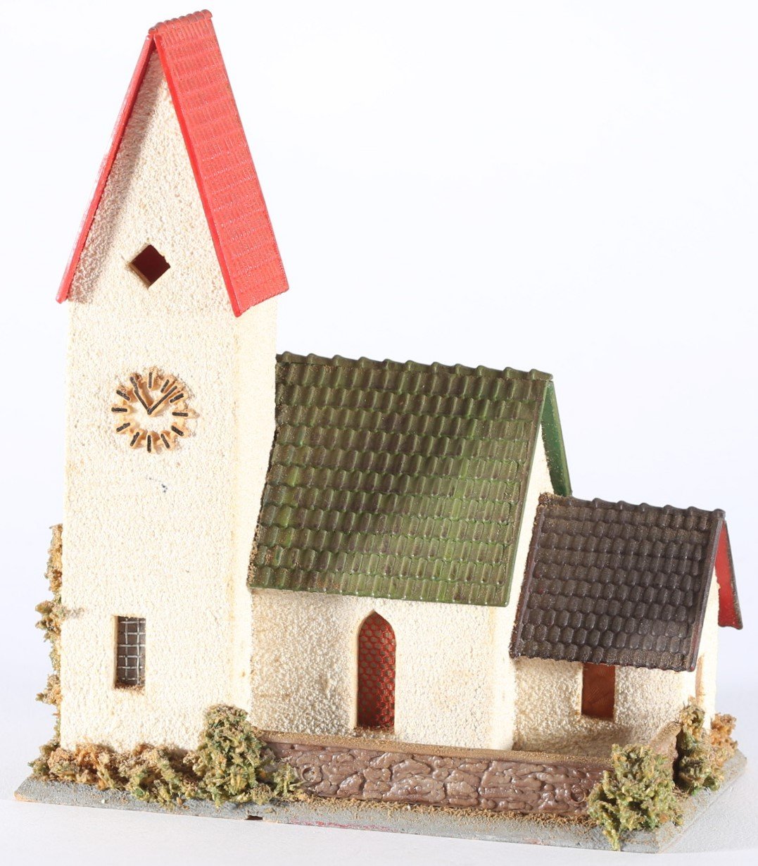 kallistoys auctions auktionen-antique vintage toys-antik historisch spielzeug-faller-germany-wood house-holzhaus-village church-dorfkirche-gezackte briefmarke-braune nummer-236-1i
