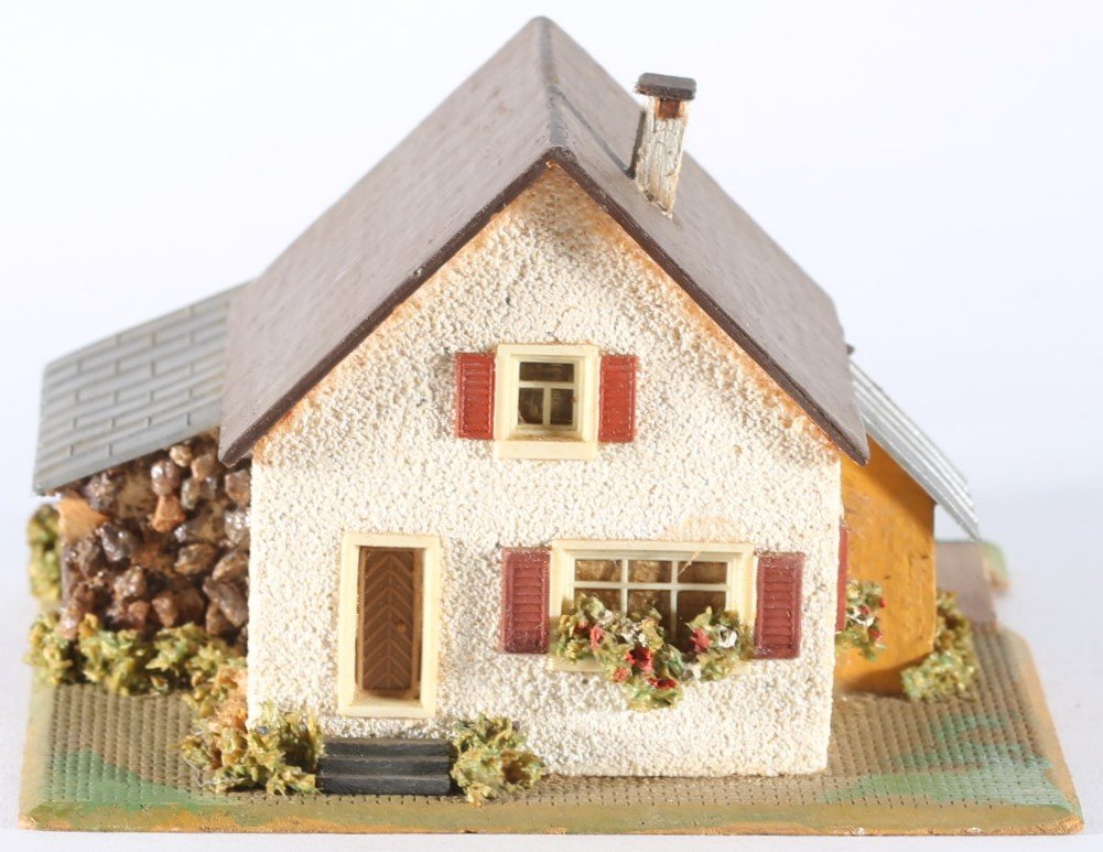 kallistoys auctions auktionen-antique vintage toys-antik historisch spielzeug-faller-germany-wood house-holzhaus-watermill-wassermühle ohne motor-gezackte briefmarke-rote nummer-232-1h