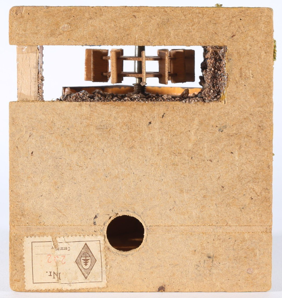 kallistoys auctions auktionen-antique vintage toys-antik historisch spielzeug-faller-germany-wood house-holzhaus-watermill-wassermühle ohne motor-gezackte briefmarke-rote nummer-232-1j