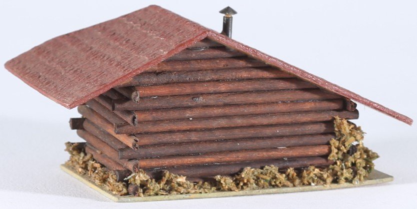 kallistoys auctions auktionen-antique vintage toys-antik historisch spielzeug-faller-germany-wood house-holzhaus-forest hut-waldhütte-gezackte briefmarke-braune nummer-293-1e