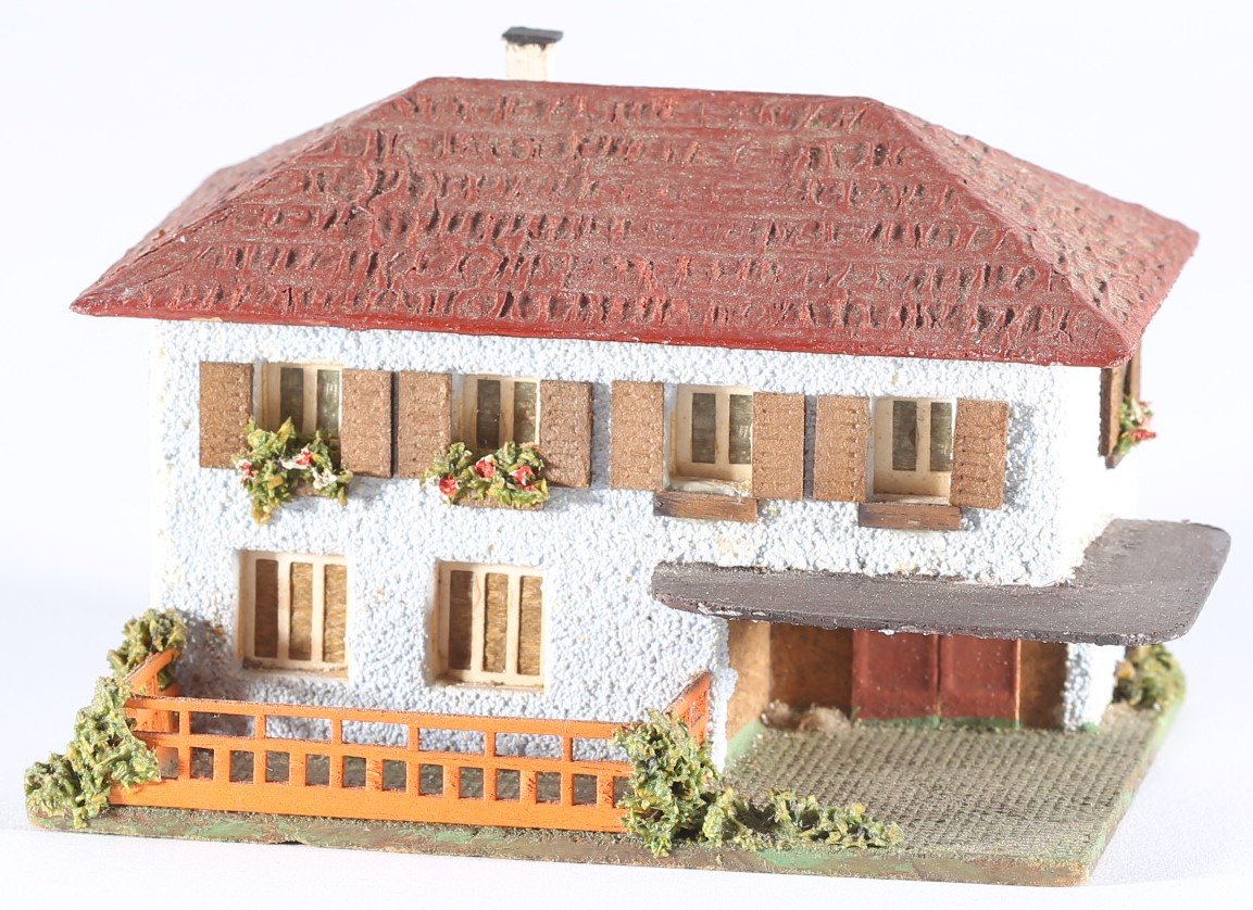 kallistoys auctions auktionen-antique vintage toys-antik historisch spielzeug-faller-germany-wood house-holzhaus-house with canopy-haus mit vordach-ohne briefmarke-270-1h