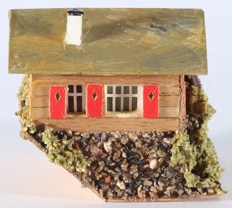 kallistoys auctions auktionen-antique vintage toys-antik historisch spielzeug-faller-germany-wood house-holzhaus-mountain house on hill-haus am hang-gezackte briefmarke-braune nummer-294-1f