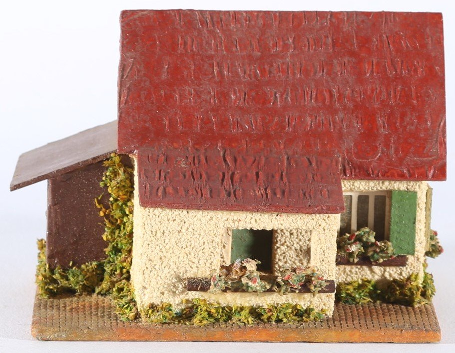 kallistoys auctions auktionen-antique vintage toys-antik historisch spielzeug-faller-germany-wood house-holzhaus-small family home annex-siedlerhaus anbau-gerade briefmarke-rote nummer-braun-252-1c