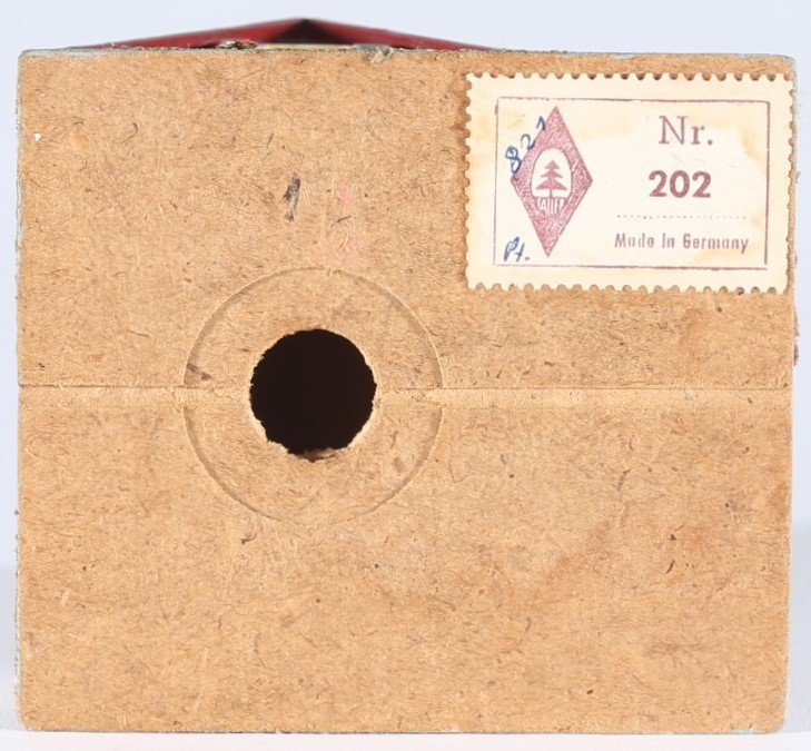 kallistoys auctions auktionen-antique vintage toys-antik historisch spielzeug-faller-germany-wood house-holzhaus-small family home-siedlerhaus mit laube-gezackte briefmarke-braune nummer-202-1j