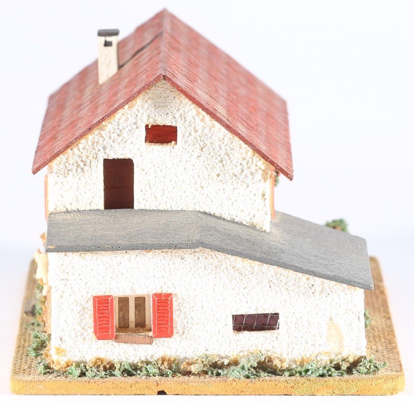 kallistoys auctions auktionen-antique vintage toys-antik historisch spielzeug-faller-germany-wood house-holzhaus-two storey home garage-zweistöckiges wohnhaus-gerade briefmarke-rote nummer-257-1d