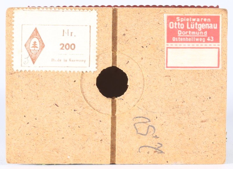 kallistoys auctions auktionen-antique vintage toys-antik historisch spielzeug-faller-germany-wood house-holzhaus-small family home-siedlerhaus-gezackte briefmarke-braune nummer-200-1i