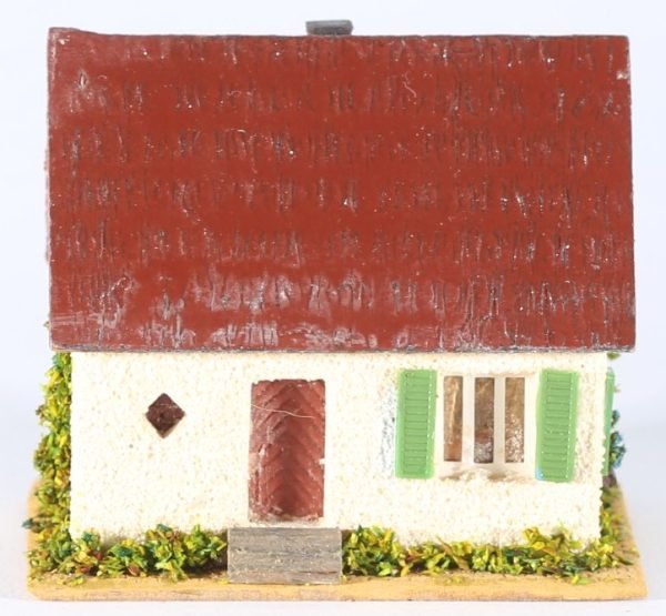 kallistoys auctions auktionen-antique vintage toys-antik historisch spielzeug-faller-germany-wood house-holzhaus-small family home-siedlerhaus-gezackte briefmarke-rote nummer-253-1c