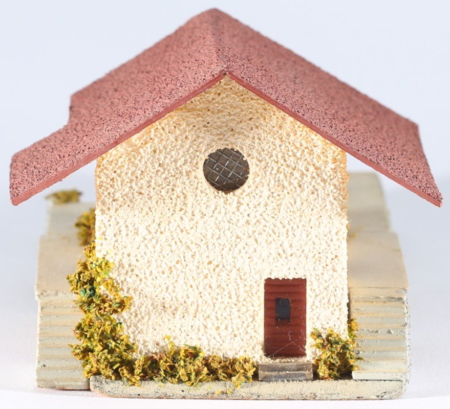 kallistoys auctions auktionen-antique vintage toys-antik historisch spielzeug-faller-germany-wood house-holzhaus-small goods station-kleiner güterbahnhof-gezackte briefmarke-rote nummer-156-1g