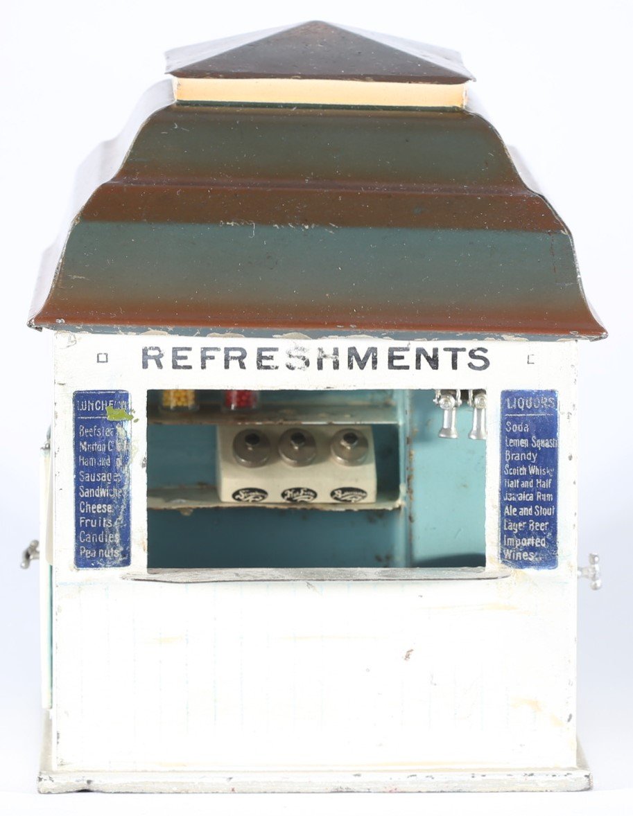 kallistoys auctions auktionen-antique vintage toys-antik historisch spielzeug-märklin-germany-tinplate-blech-railway accessory-eisenbahnzubehör-newsstand-bahnhofskiosk-2619g-1g