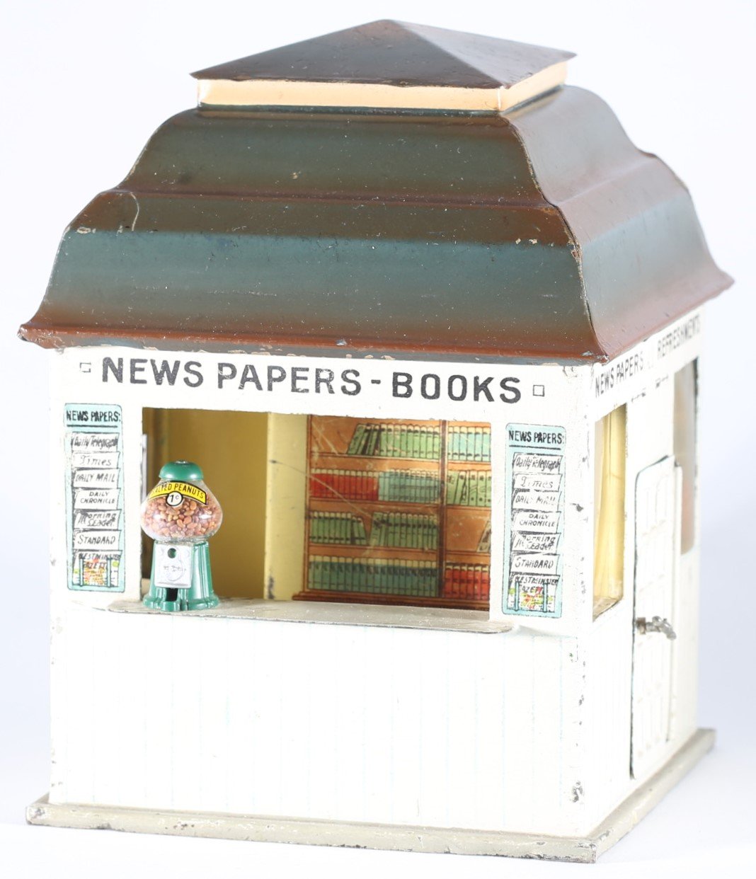 kallistoys auctions auktionen-antique vintage toys-antik historisch spielzeug-märklin-germany-tinplate-blech-railway accessory-eisenbahnzubehör-newsstand-bahnhofskiosk-2619g-1j