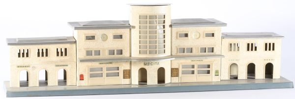 kallistoys auctions auktionen-antique vintage toys-antik historisch spielzeug-f.e.m.-italy-tinplate-blech-accessory-zubehör-railway station-bahnhof-grande stazione moderna di città-60e-1a