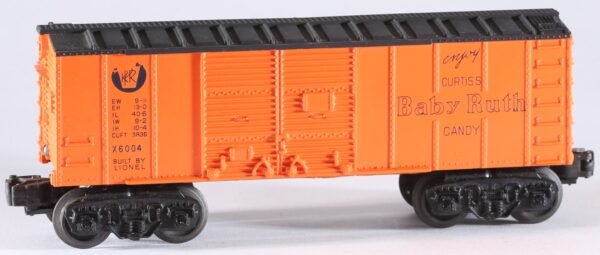 kallistoys-auctions-auktionen-antique-vintage-toys-antik-historisch-spielzeug-lionel-usa-train-eisenbahn-0-gauge-box-car-baby-ruth-prr-orange-x6004-1a