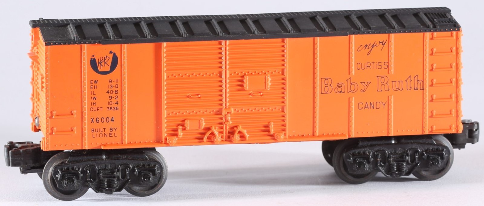 kallistoys-auctions-auktionen-antique-vintage-toys-antik-historisch-spielzeug-lionel-usa-train-eisenbahn-0-gauge-box-car-baby-ruth-prr-orange-x6004-1a