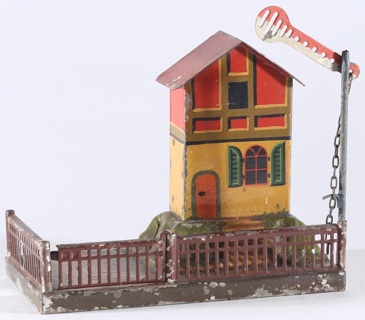 kallistoys-auctions-auktionen-antique-vintage-toys-antik-historisch-spielzeug-marklin-germany-tinplate-blech-railway-accessory-eisenbahnzubehor-gatekeepers-house-bahnwarterhaus-2038-1a
