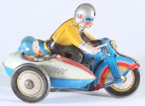 Vintage CHINA TOYS tinplate motorcycle with sidecar #MS 709