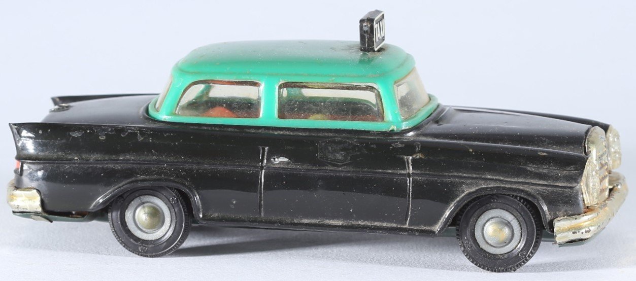 kallistoys-auctions-auktionen-antique-vintage-toys-antik-historisch-spielzeug-pepe-portugal-tin-toy-blechspielzeug-friction-car-auto-taxi-mercedes-220s-2e