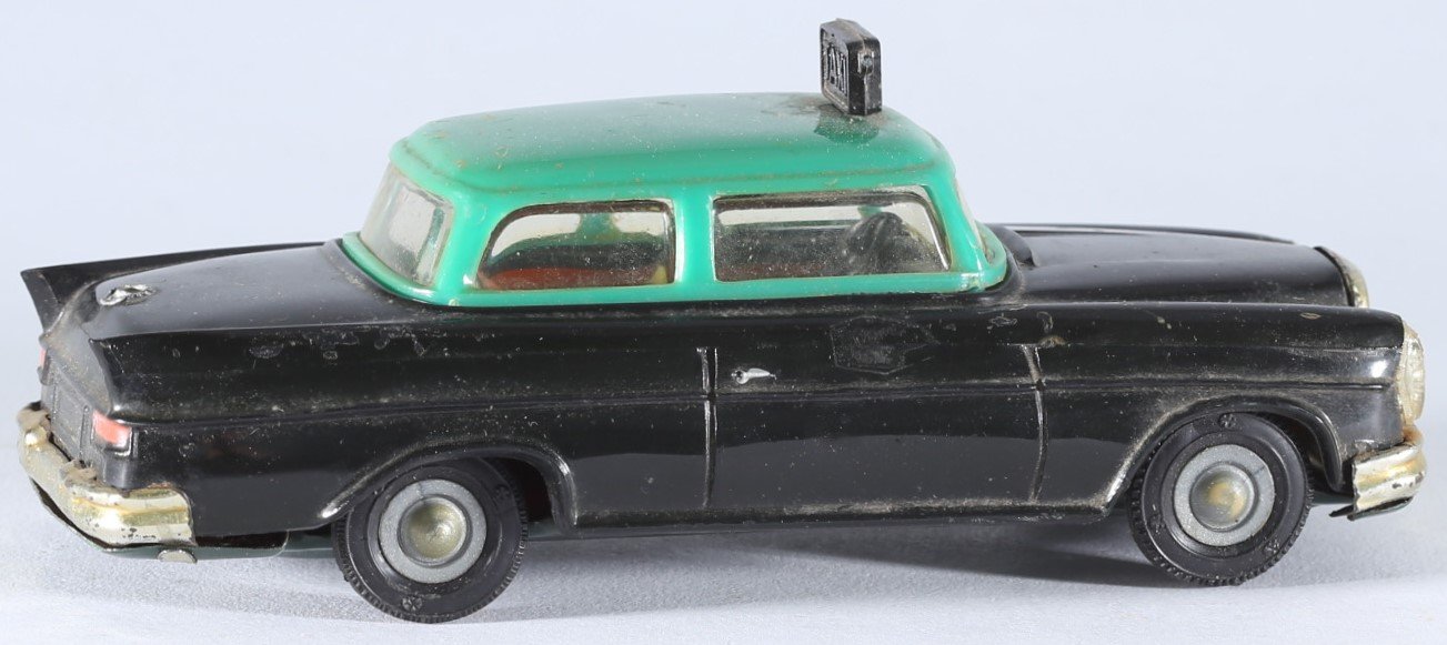 kallistoys-auctions-auktionen-antique-vintage-toys-antik-historisch-spielzeug-pepe-portugal-tin-toy-blechspielzeug-friction-car-auto-taxi-mercedes-220s-2f