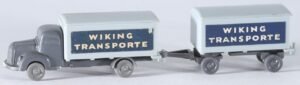 Vintage WIKING (WM) plastic scale 1/90 Mercedes 3500 truck & trailer “Wiking Transporte” #54 – 54a